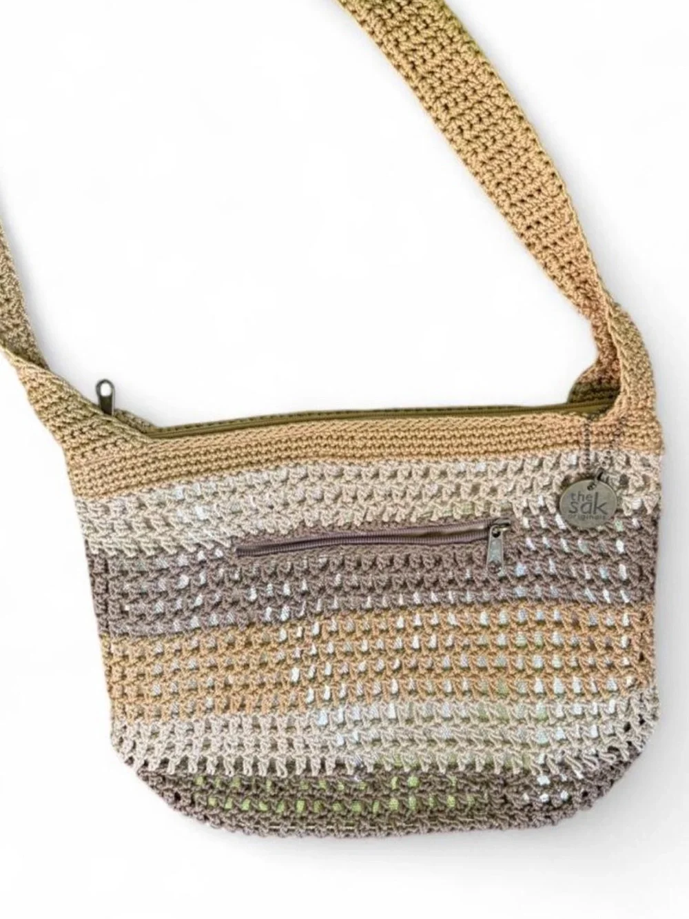 The SAK woven crochet raffia style hobo slouchy tote bag Beachy Resort wear